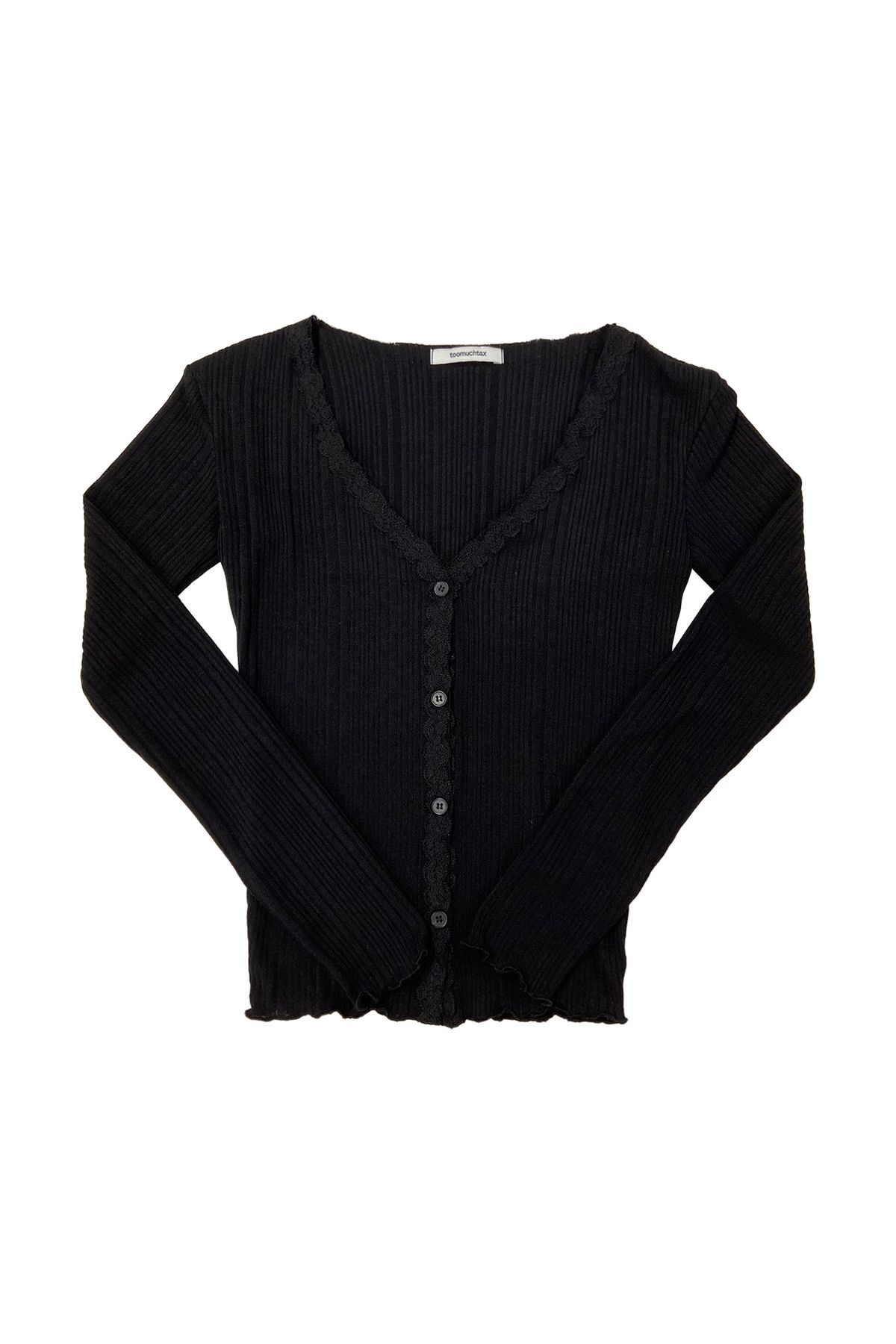 투머치택스(TOOMUCHTAX) LACE RIBBED CARDIGAN (BLACK)