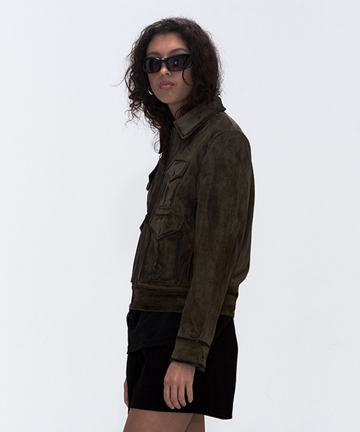 에르에르(ERER) Suede Pocket Rider Jacket Khaki
