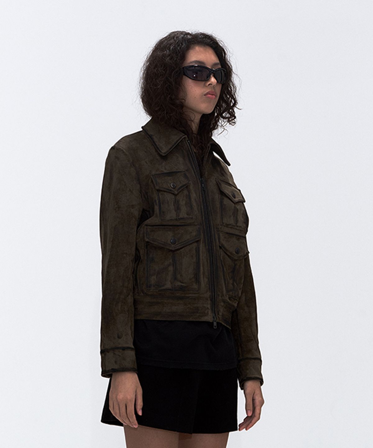에르에르(ERER) Suede Pocket Rider Jacket Khaki