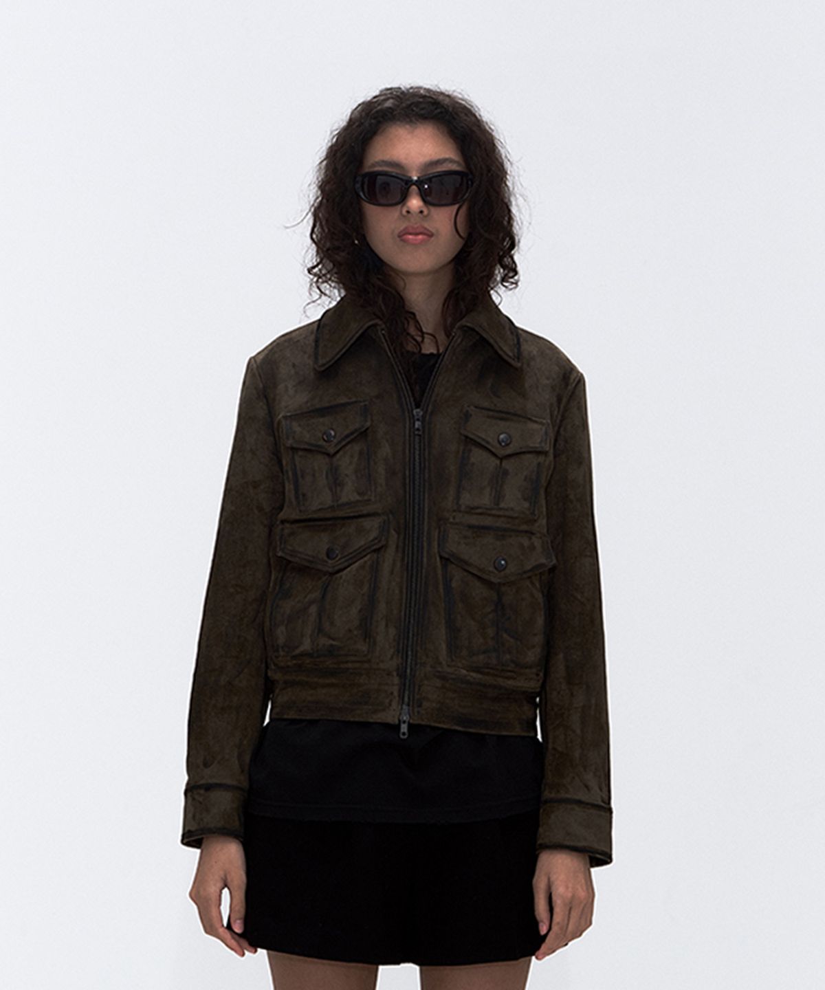 에르에르(ERER) Suede Pocket Rider Jacket Khaki