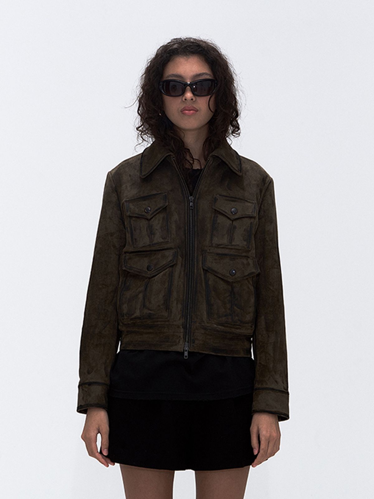 에르에르(ERER) Suede Pocket Rider Jacket Khaki