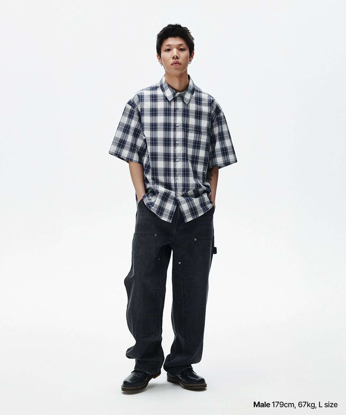 마하그리드(MAHAGRID) OMBRE CHECK HALF SHIRT NAVY(MG2FMMW360A)