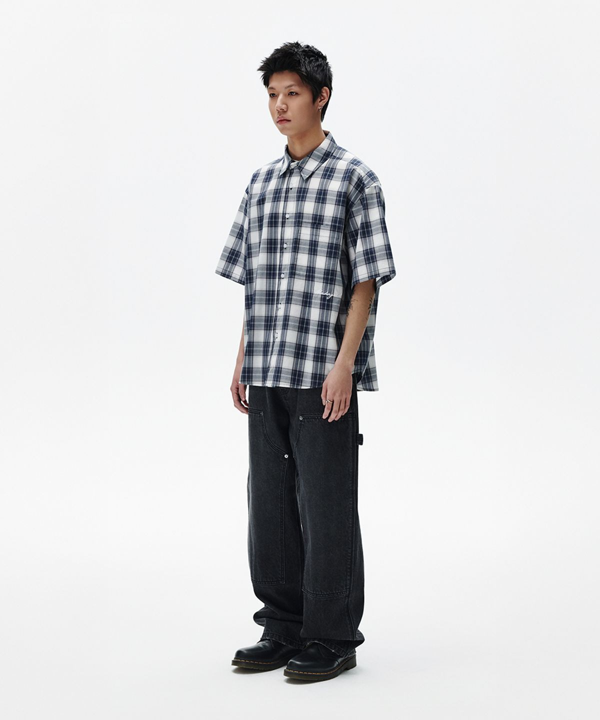 마하그리드(MAHAGRID) OMBRE CHECK HALF SHIRT NAVY(MG2FMMW360A)