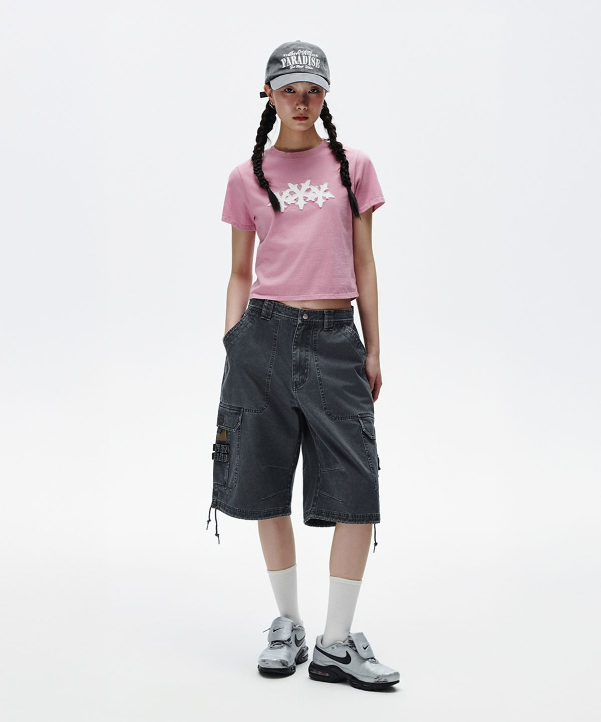 마하그리드(MAHAGRID) CUT OFF CROSS STAR TEE PINK(MG2FMFT586A)