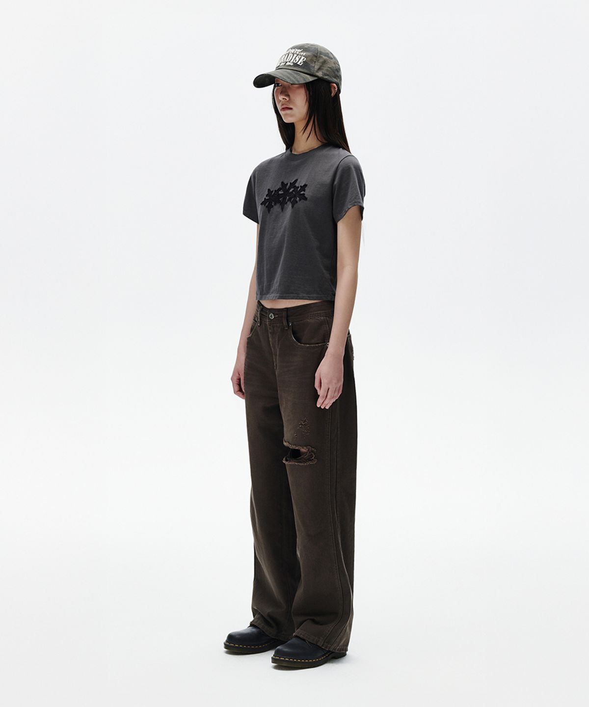 마하그리드(MAHAGRID) CUT OFF CROSS STAR TEE CHARCOAL(MG2FMFT586A)