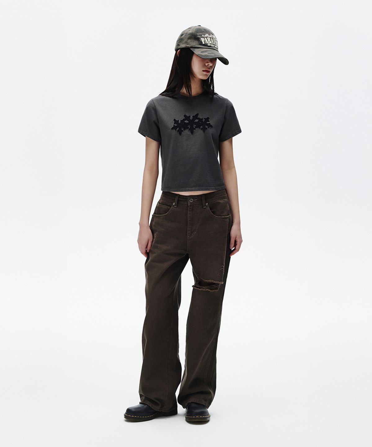 마하그리드(MAHAGRID) CUT OFF CROSS STAR TEE CHARCOAL(MG2FMFT586A)