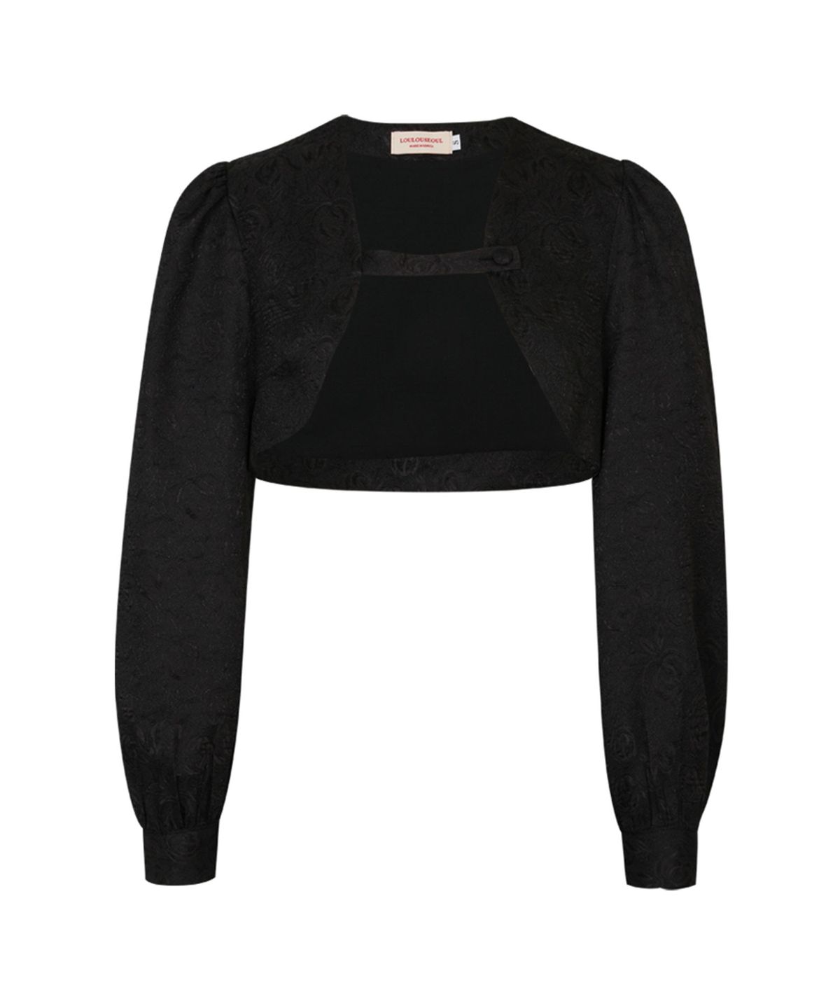 루루서울(LOULOUSEOUL) Rose Jacquard Button Bolero (Black)