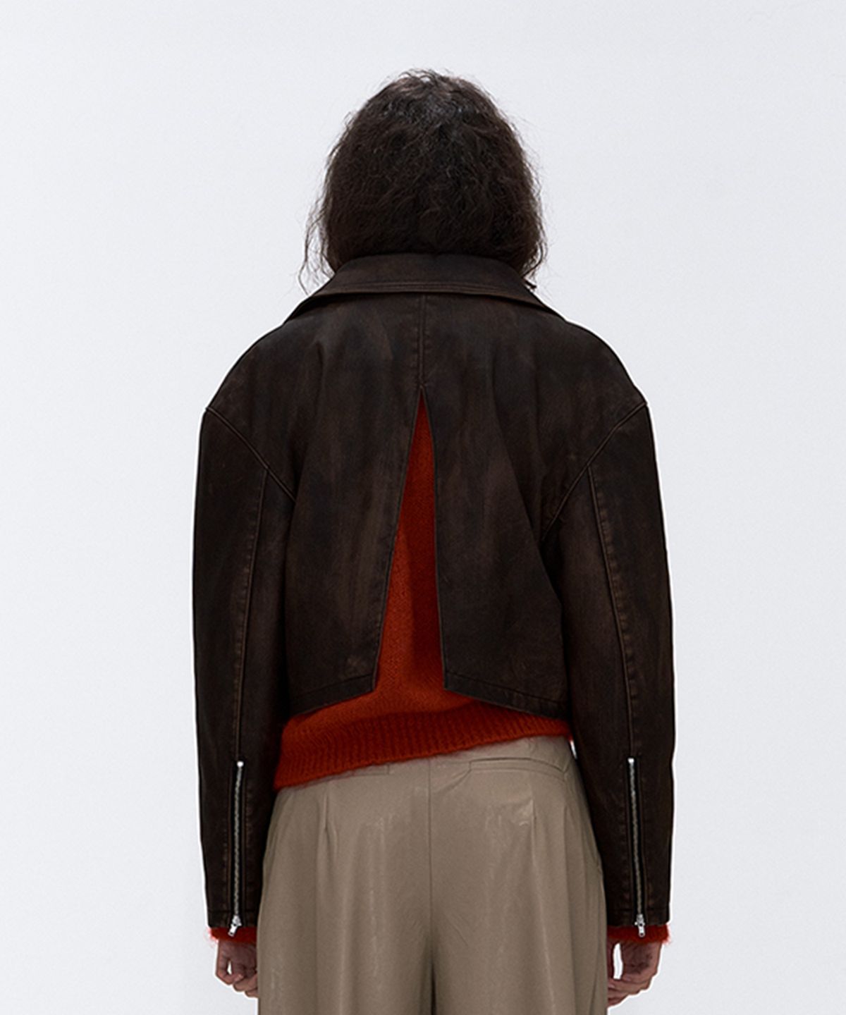 에르에르(ERER) Slit Vintage Wash Leather Jacket Brown