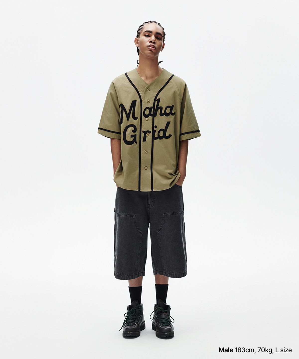 마하그리드(MAHAGRID) SERIF LOGO BASEBALL SHIRT BEIGE(MG2FMMW346A)