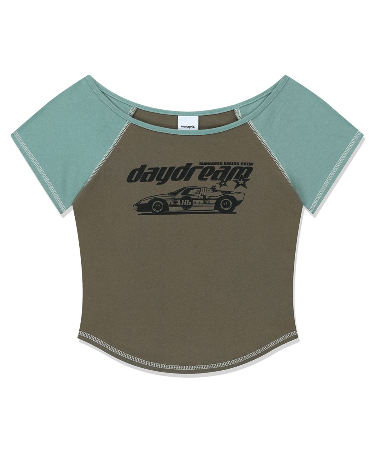 마하그리드(MAHAGRID) OFF SHOULDER RAGLAN TEE KHAKI(MG2FMFT589A)
