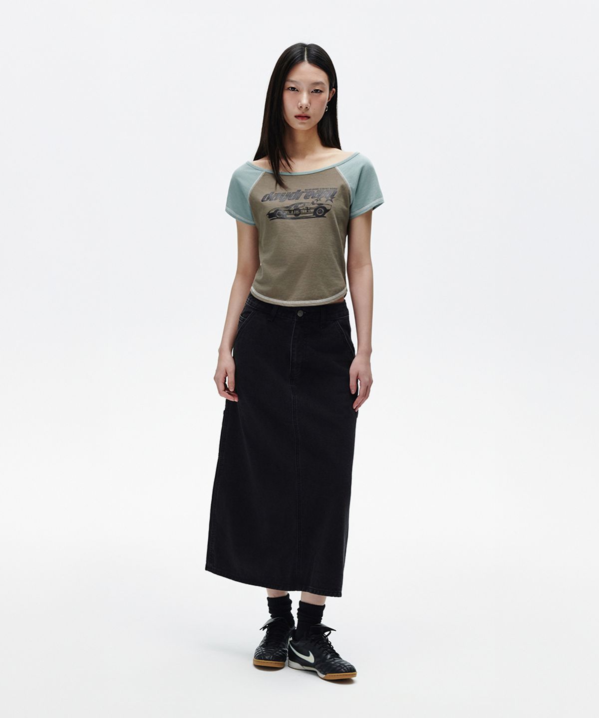 마하그리드(MAHAGRID) OFF SHOULDER RAGLAN TEE KHAKI(MG2FMFT589A)