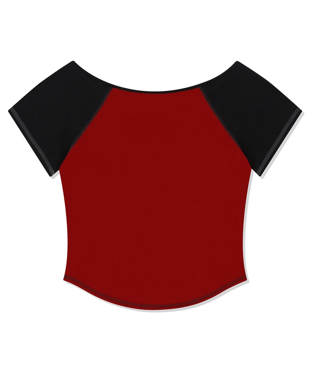 [ MAHAGRID]★25SS★韓国人気★OFF SHOULDER RAGLAN TEE OFF SHOULDER RAGLAN TEE[RED] - MAHAGRID