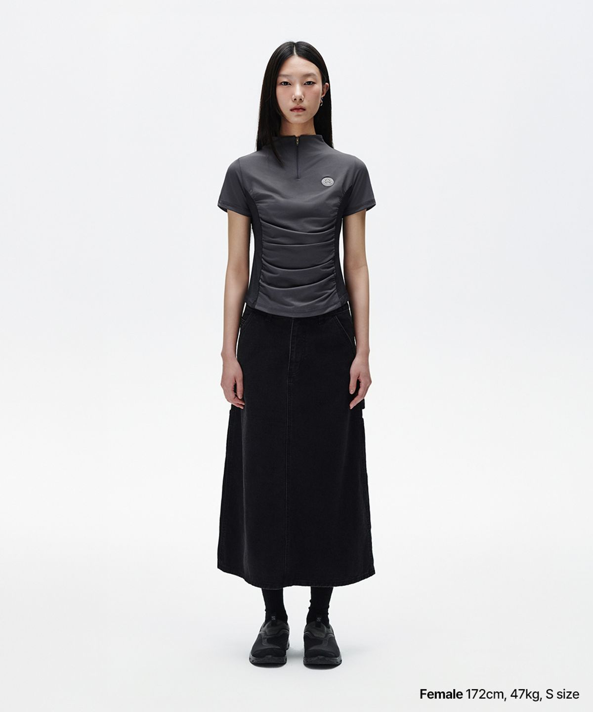 마하그리드(MAHAGRID) SHIRRING HALF ZIP-UP JERSEY TEE CHARCOAL(MG2FMFT592A)