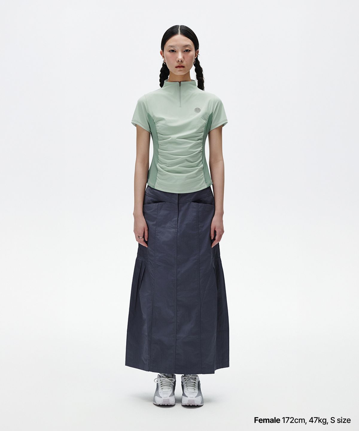 마하그리드(MAHAGRID) SHIRRING HALF ZIP-UP JERSEY TEE LIGHT GREEN(MG2FMFT592A)