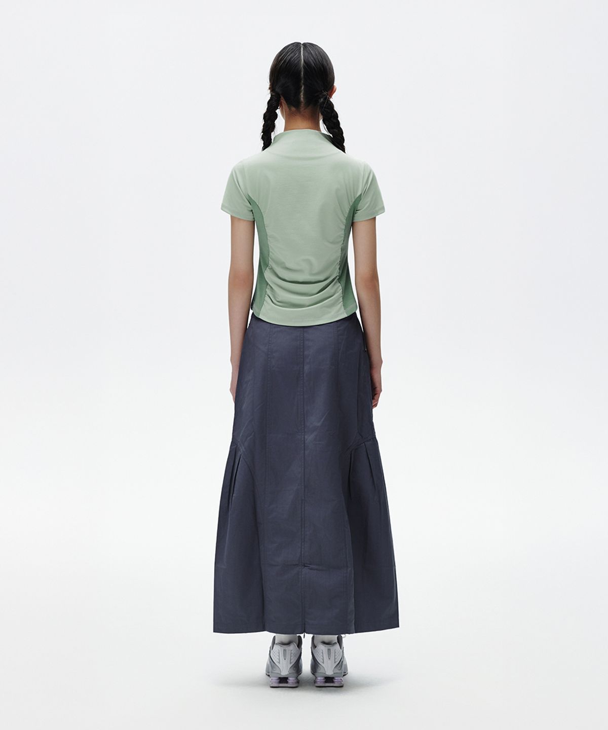 마하그리드(MAHAGRID) SHIRRING HALF ZIP-UP JERSEY TEE LIGHT GREEN(MG2FMFT592A)