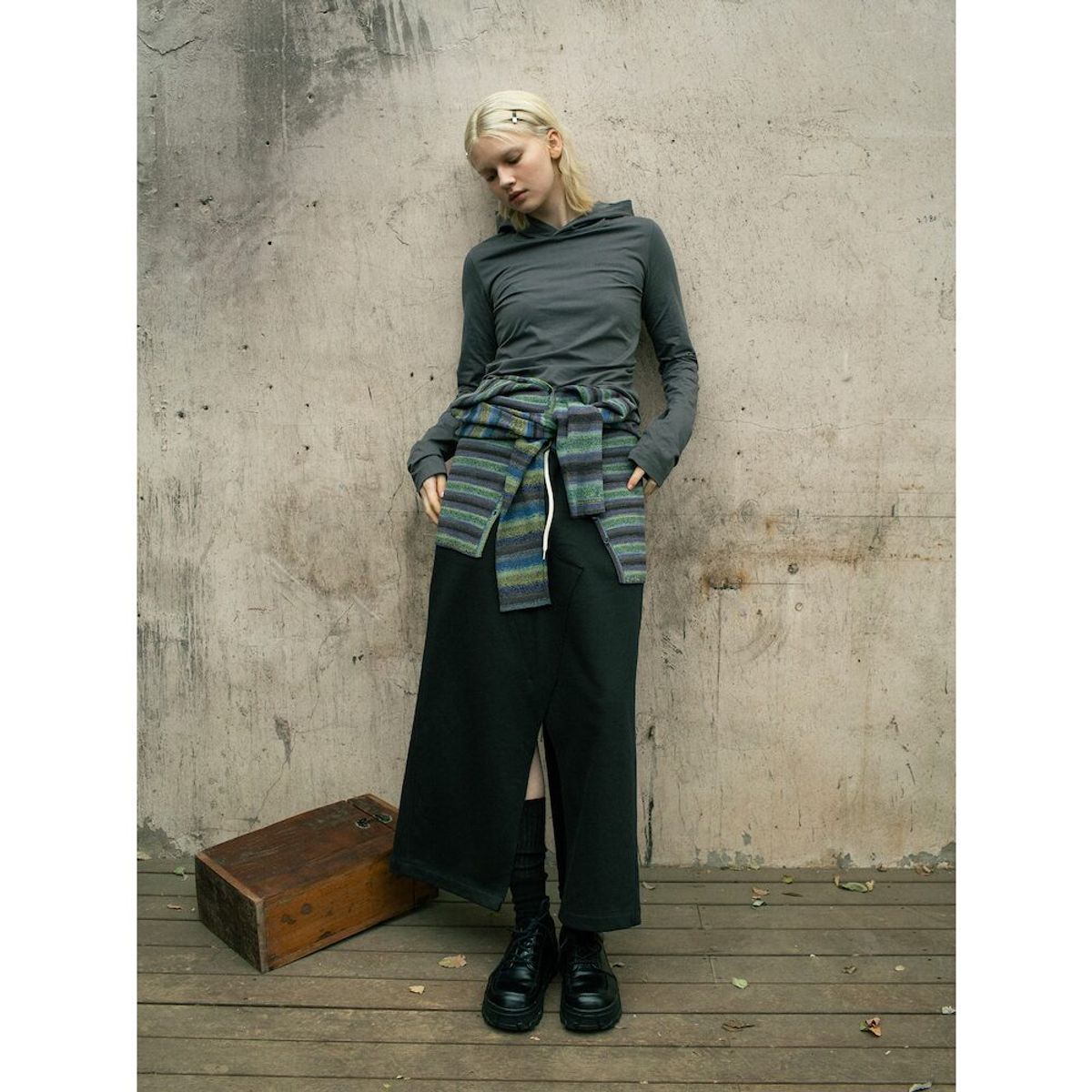 샌드 사운드(SAND SOUND) (WOMEN) 스웻 롱 스커트  네이비
