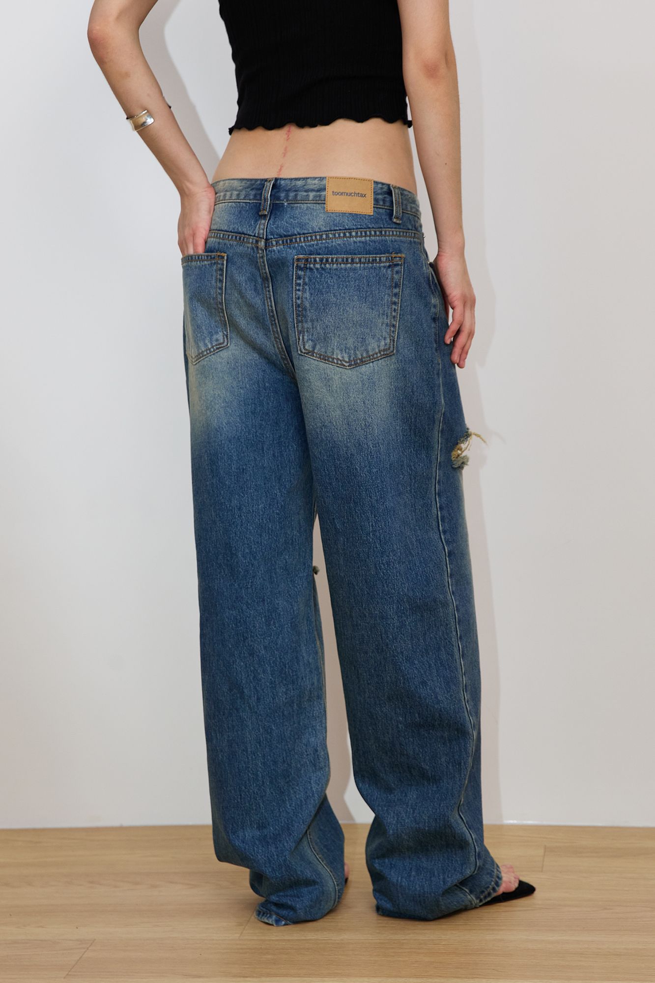 ◆TOOMUCHTAX◆ Low rise loose fit damage jeans ice blue MUSINSA | TOOMUCHTAX Low rise loose fit damage jeans ice blue