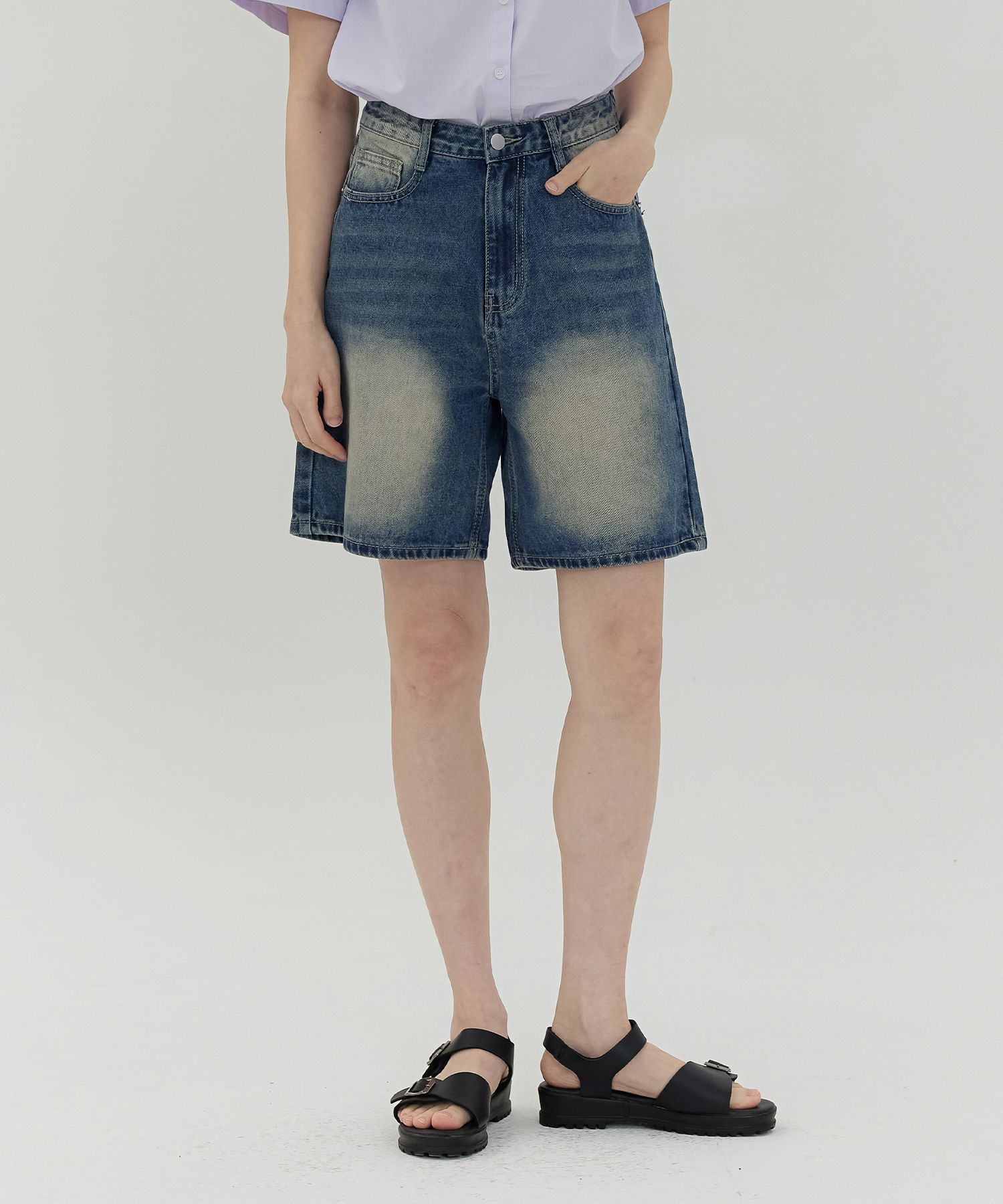 MUSINSA | Jinmania Women's Vintage Washed 4.5 Wide Bermuda
