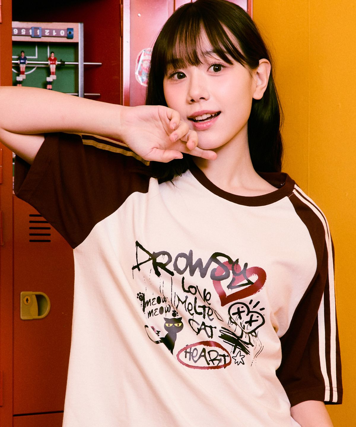 드로우시(DROWSY) [SET] DW 스트로베리캣 래글런 반팔티 2종 세트