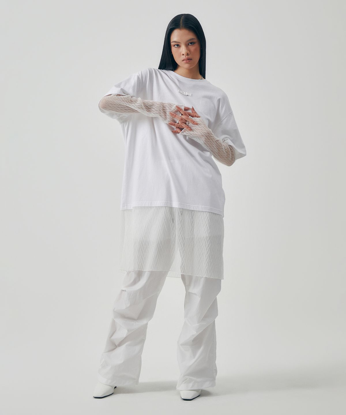 트리밍버드(TREEMINGBIRD) Layered Lace Long Sleeves [ White ]