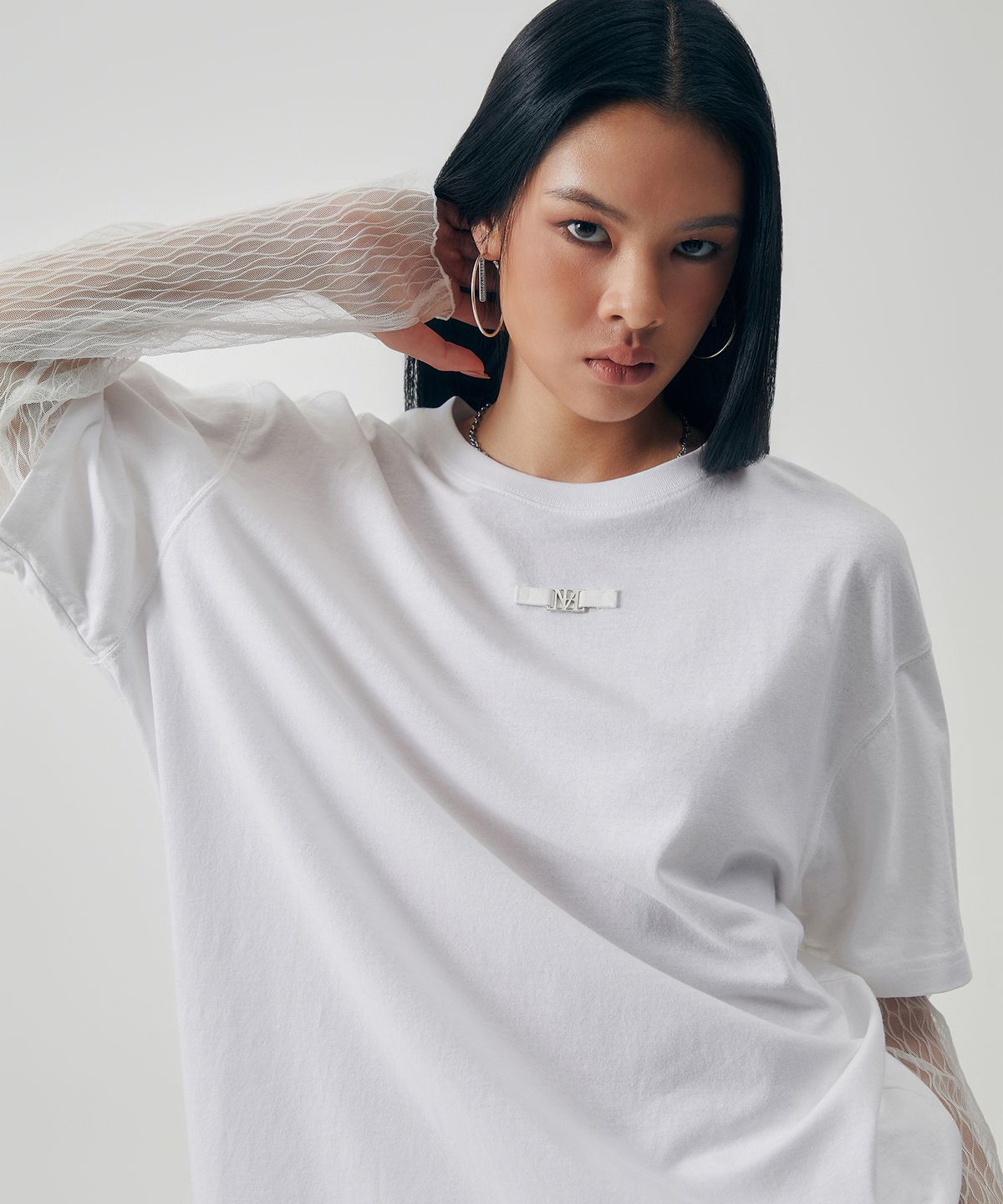 트리밍버드(TREEMINGBIRD) Layered Lace Long Sleeves [ White ]
