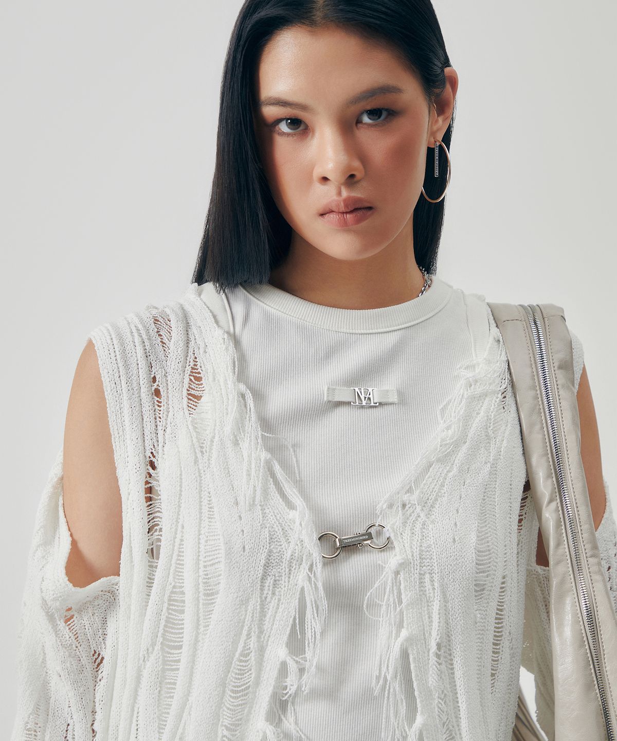 트리밍버드(TREEMINGBIRD) Featherlight Longline Knit Cardigan [ White ]