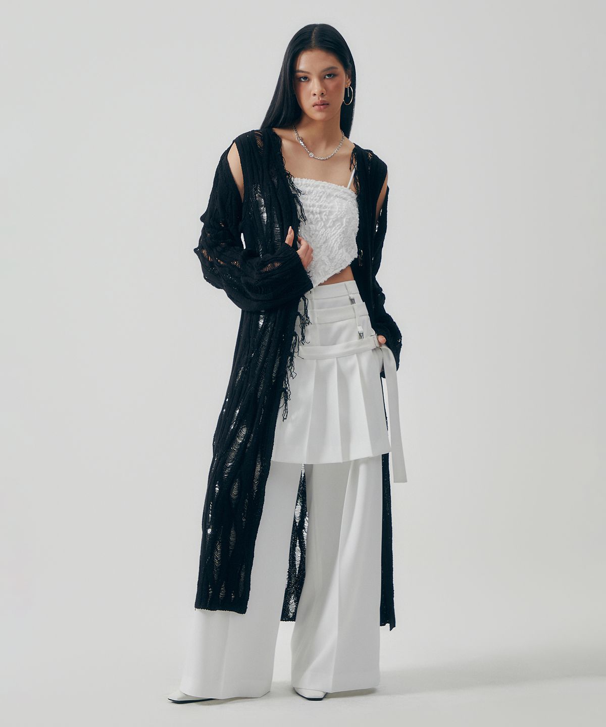 트리밍버드(TREEMINGBIRD) Featherlight Longline Knit Cardigan [ Black ]