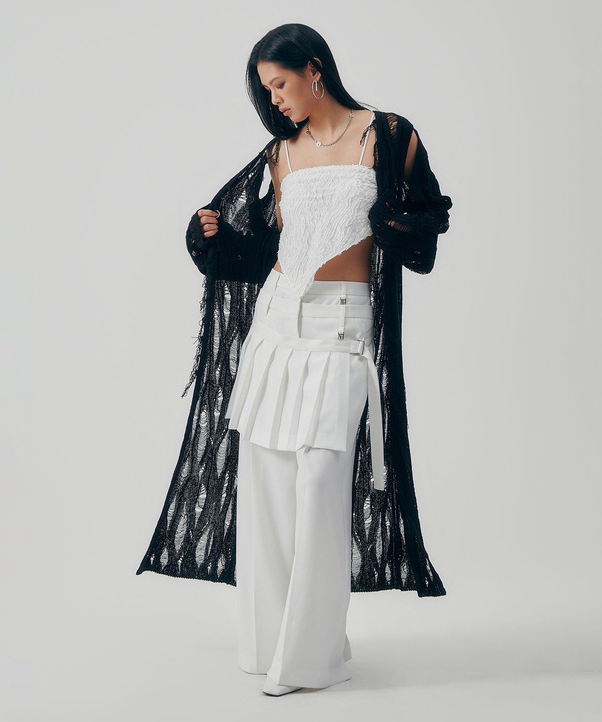 트리밍버드(TREEMINGBIRD) Featherlight Longline Knit Cardigan [ Black ]