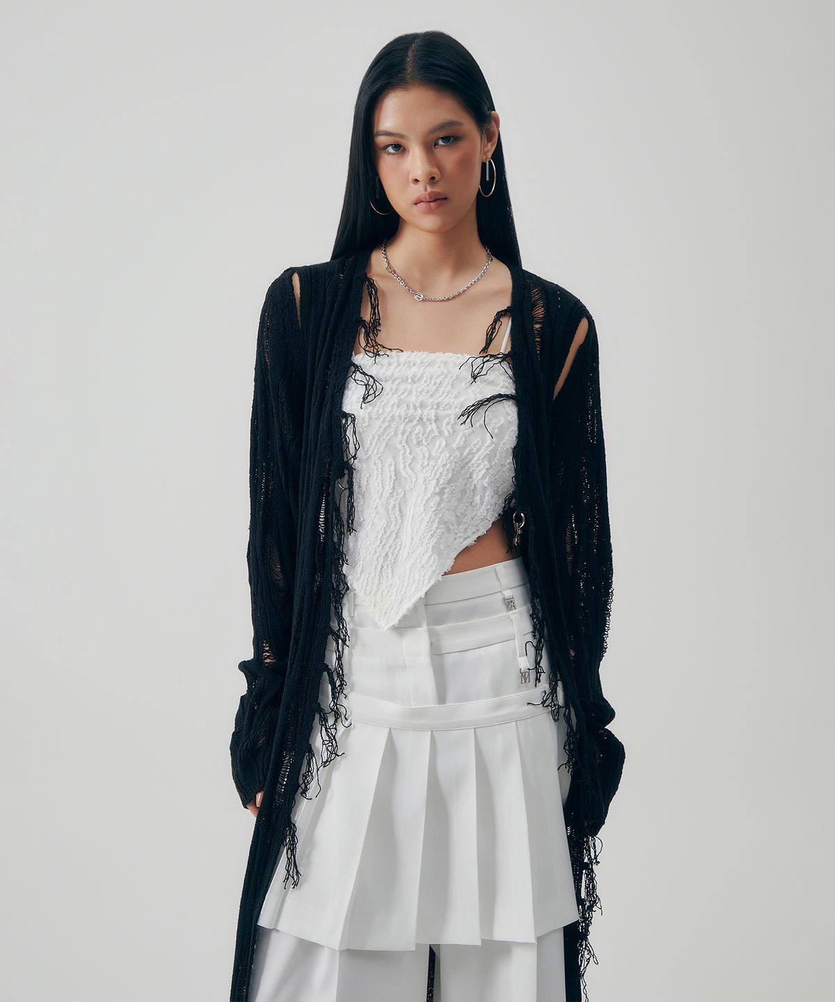 트리밍버드(TREEMINGBIRD) Featherlight Longline Knit Cardigan [ Black ]