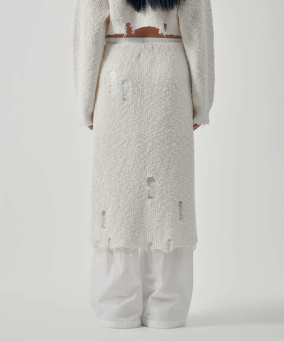 트리밍버드(TREEMINGBIRD) Linksle Texture Knit Set-up Skirt [ White ]