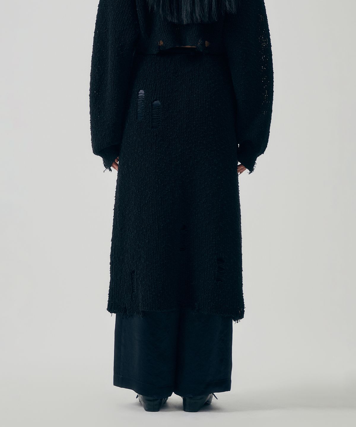 트리밍버드(TREEMINGBIRD) Linksle Texture Knit Set-up Skirt [ Black ]