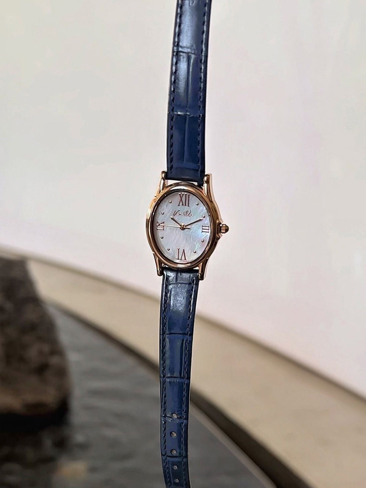벤앤쿠(VENANDQU) Gem-Rosegold/Opal (Cobalt Navy leather)