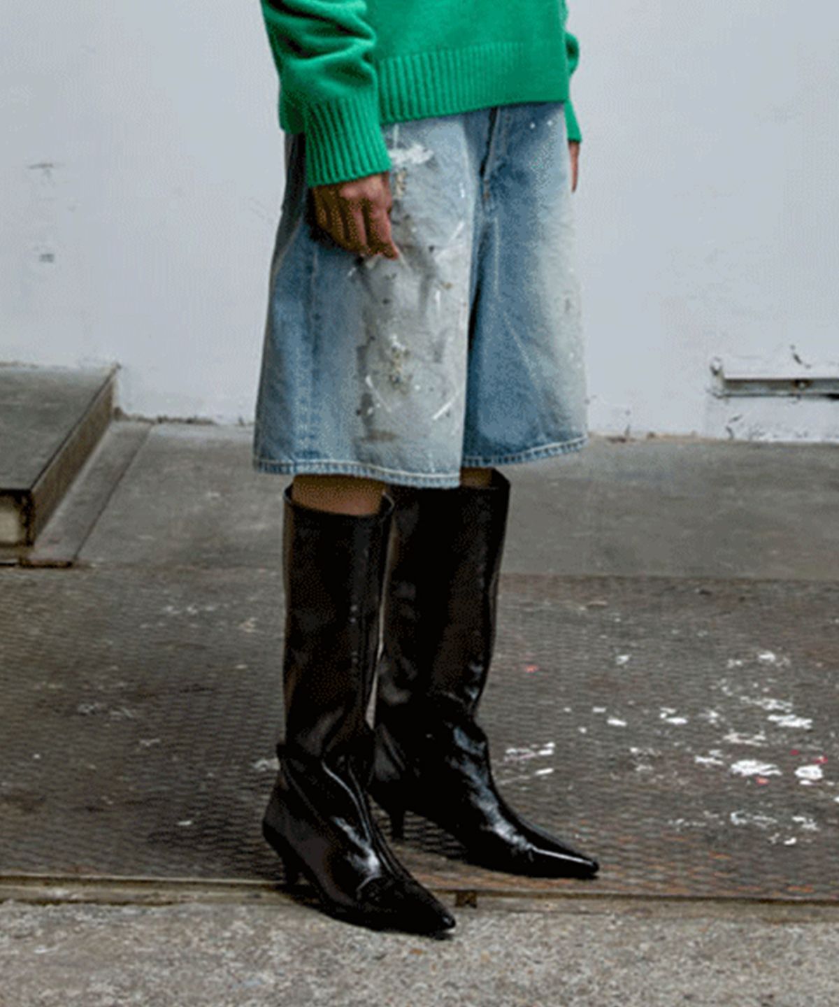 에르에르(ERER) Painted Denim Shorts Indigo