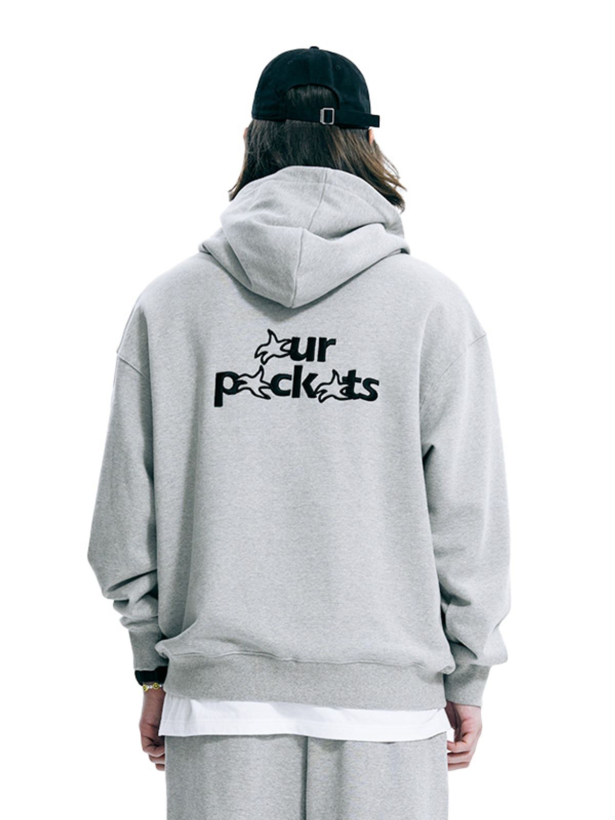 아워포켓츠(OURPOCKETS) 아워포켓츠 시그니처 로고 스웻 후디(그레이)