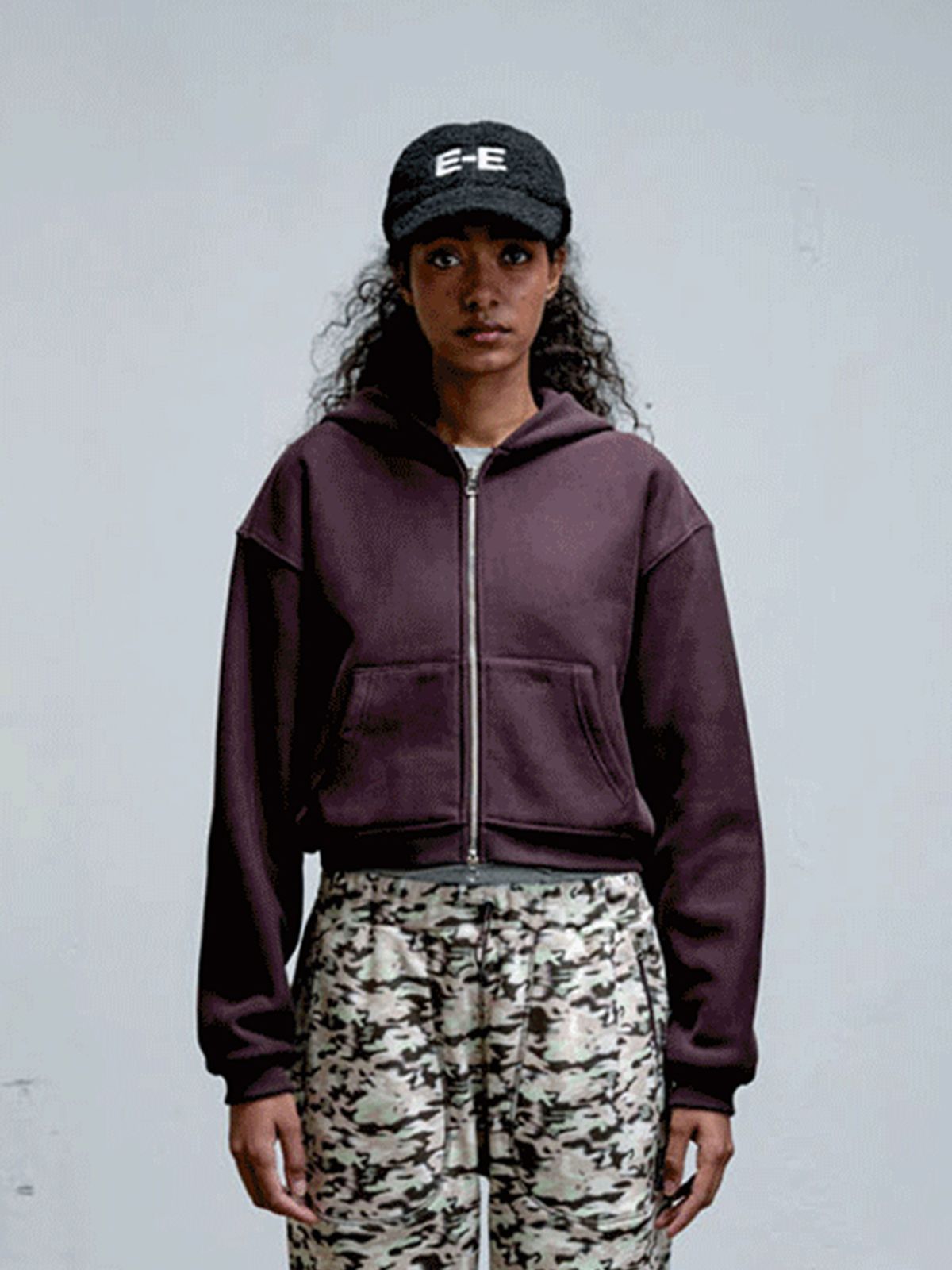 에르에르(ERER) Oversized Sweat Hoodie Zip-Up Brown