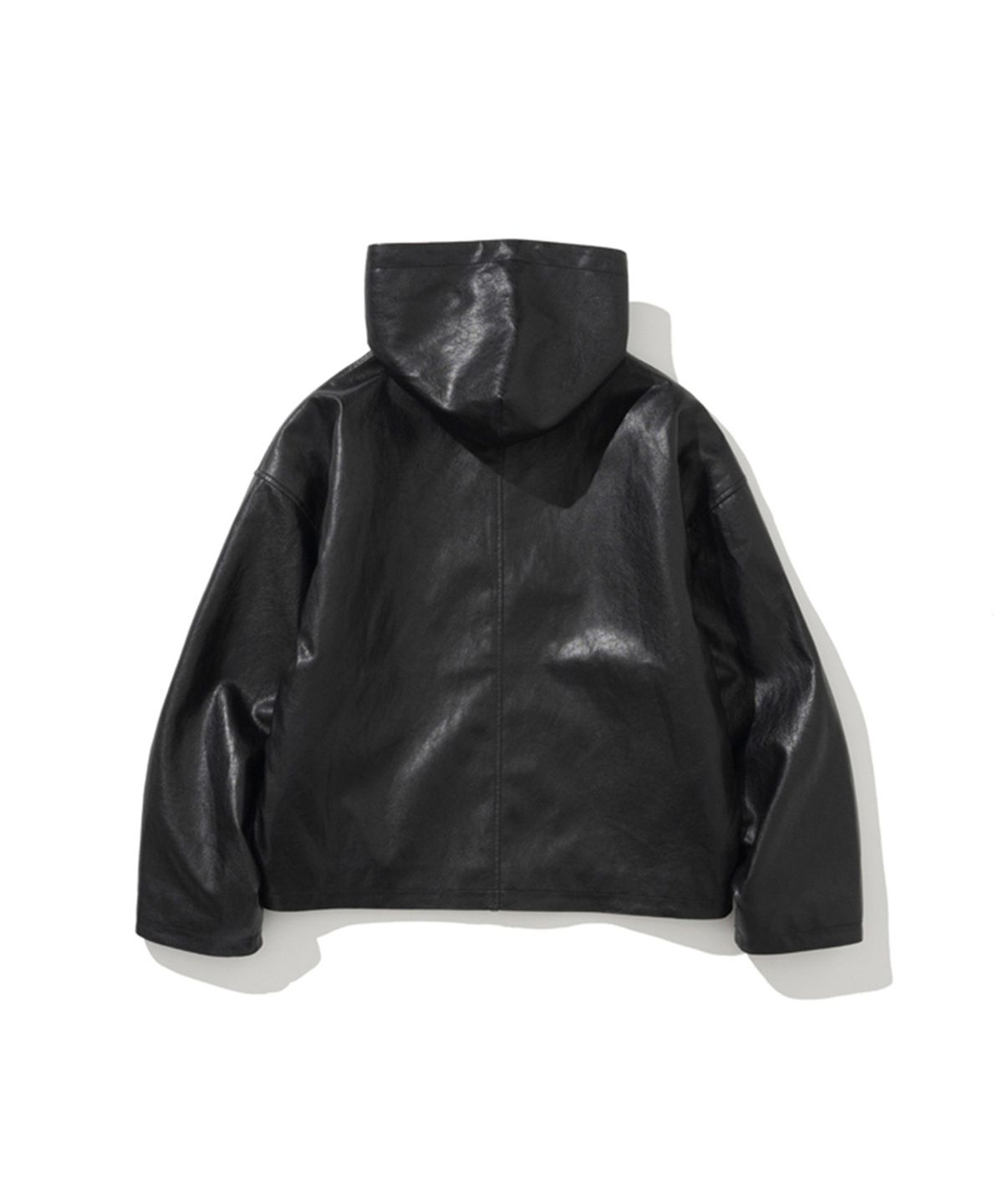 에르에르(ERER) Oversized Leather Hoodie Jumper Black
