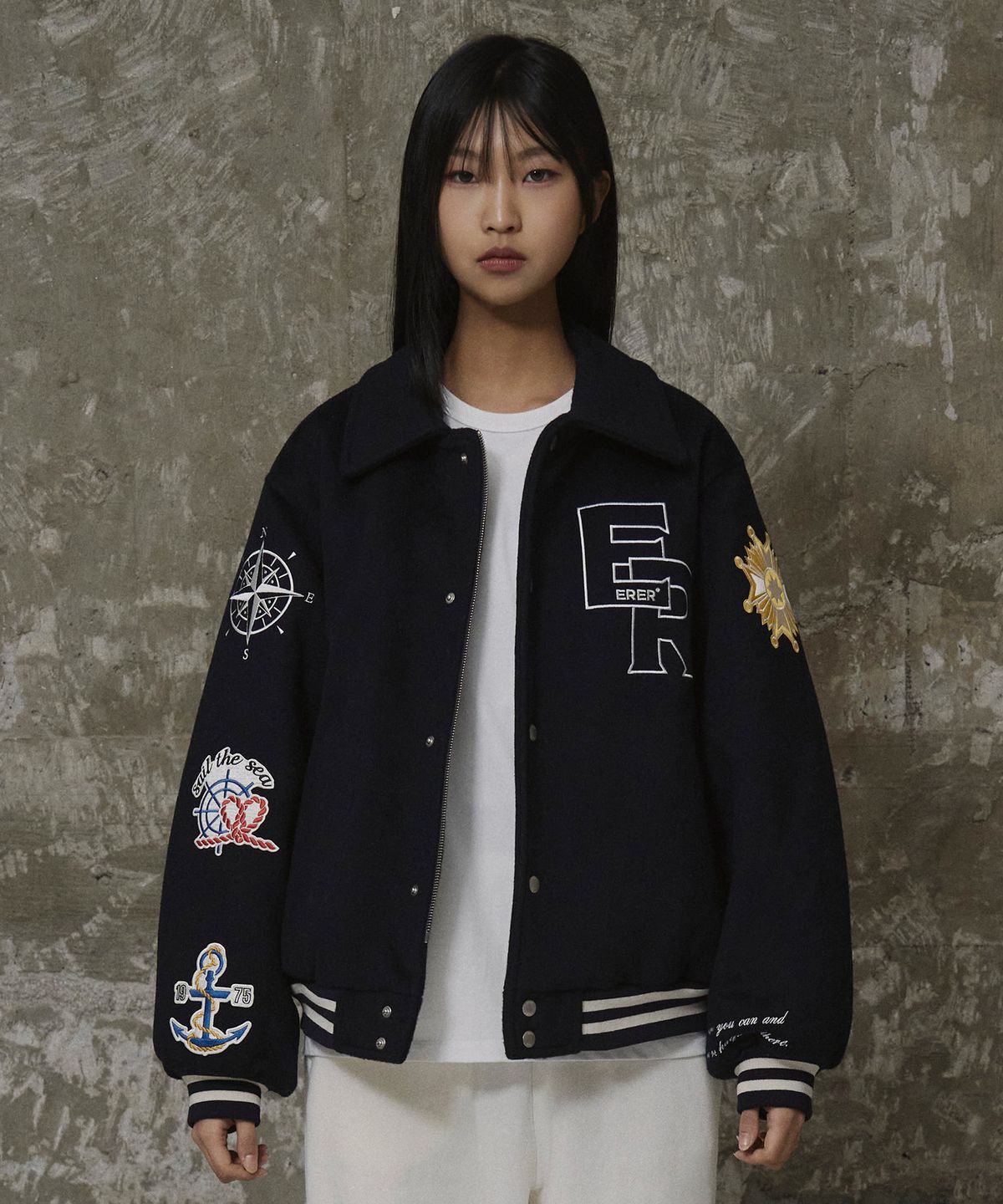 에르에르(ERER) Nautical Varsity Jacket Navy