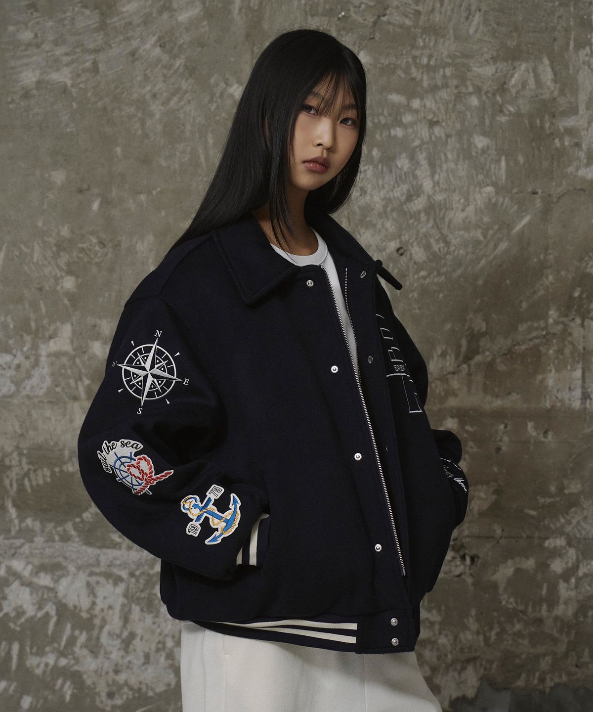 에르에르(ERER) Nautical Varsity Jacket Navy