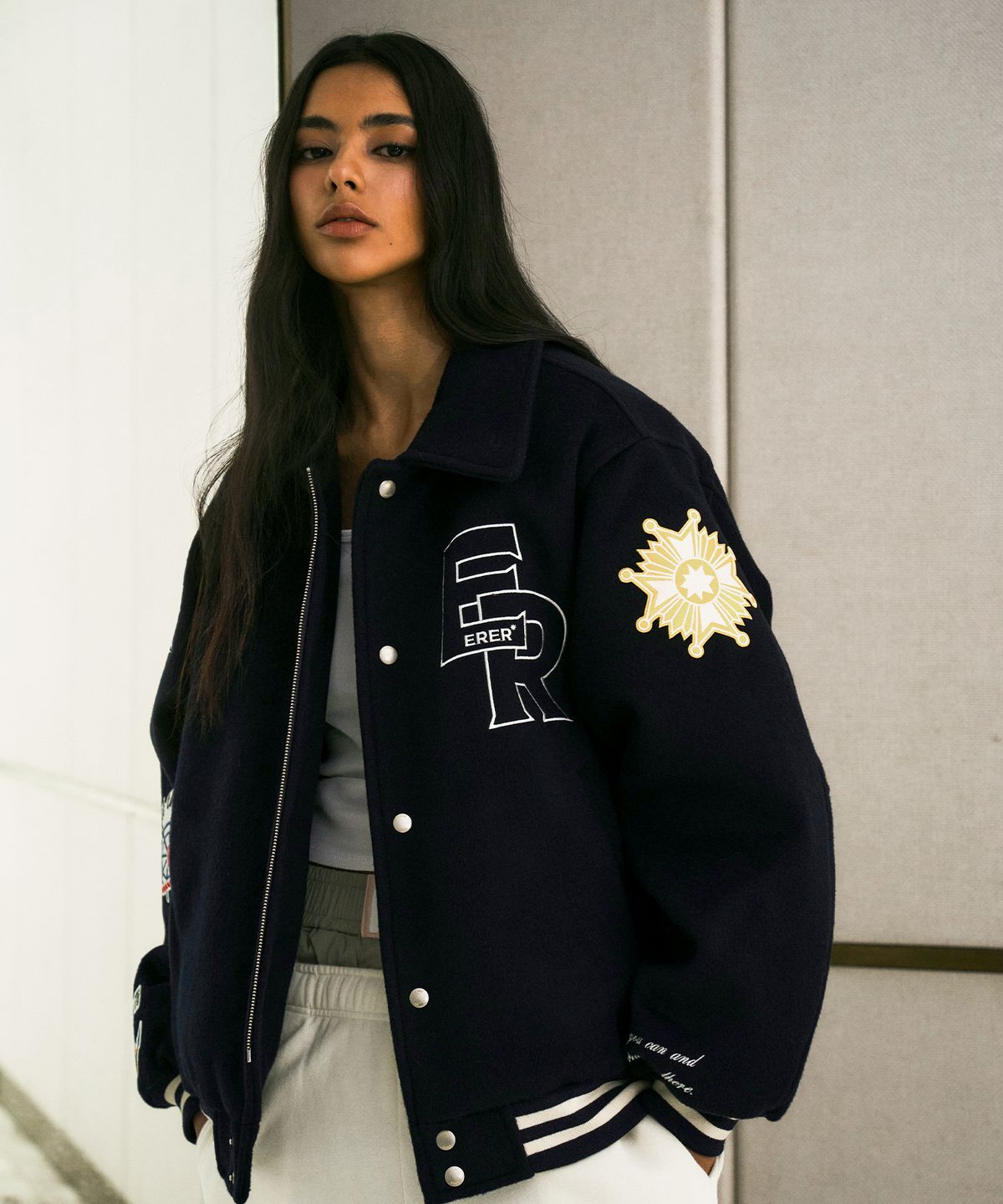 에르에르(ERER) Nautical Varsity Jacket Navy