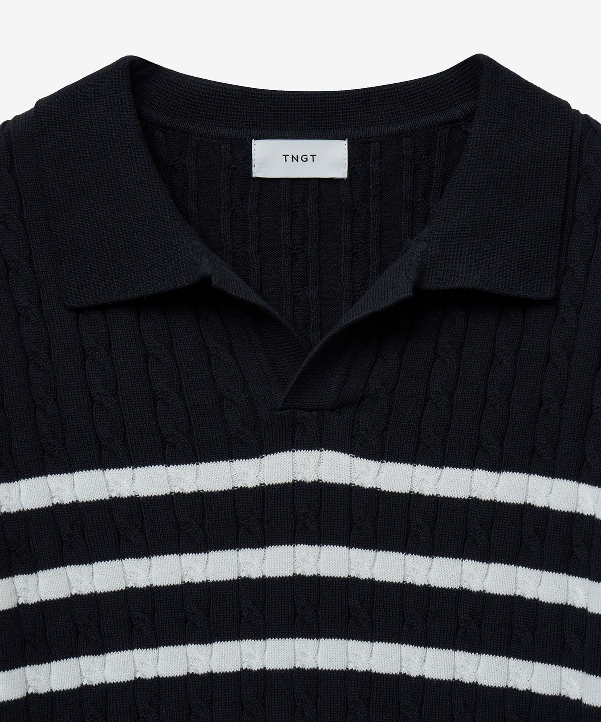 티엔지티(TNGT) Stripe Cable Knit Top (Navy) TNSW5E203N2