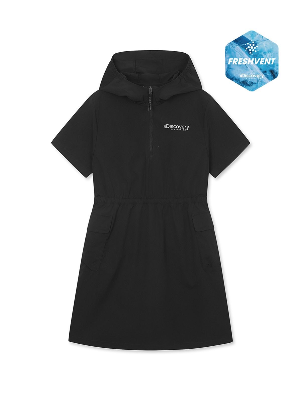 디스커버리 키즈(DISCOVERY KIDS) 여아 프레시벤트 경량 우븐 후드 반팔 원피스 (BLACK)