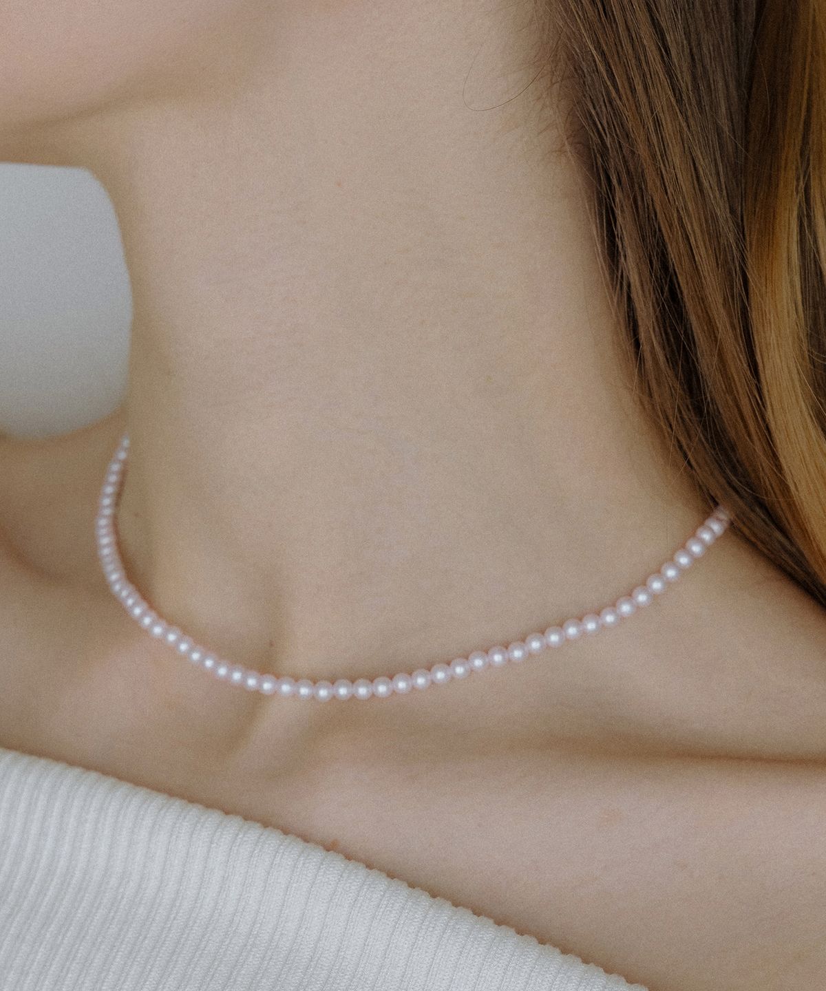 하스(HAS) HLD029 Crystal pearl bead necklace
