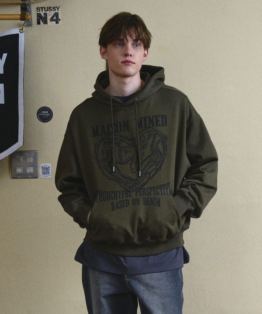 MUSINSA | MAISON MINED DOODLE HEART HOODIE KHAKI
