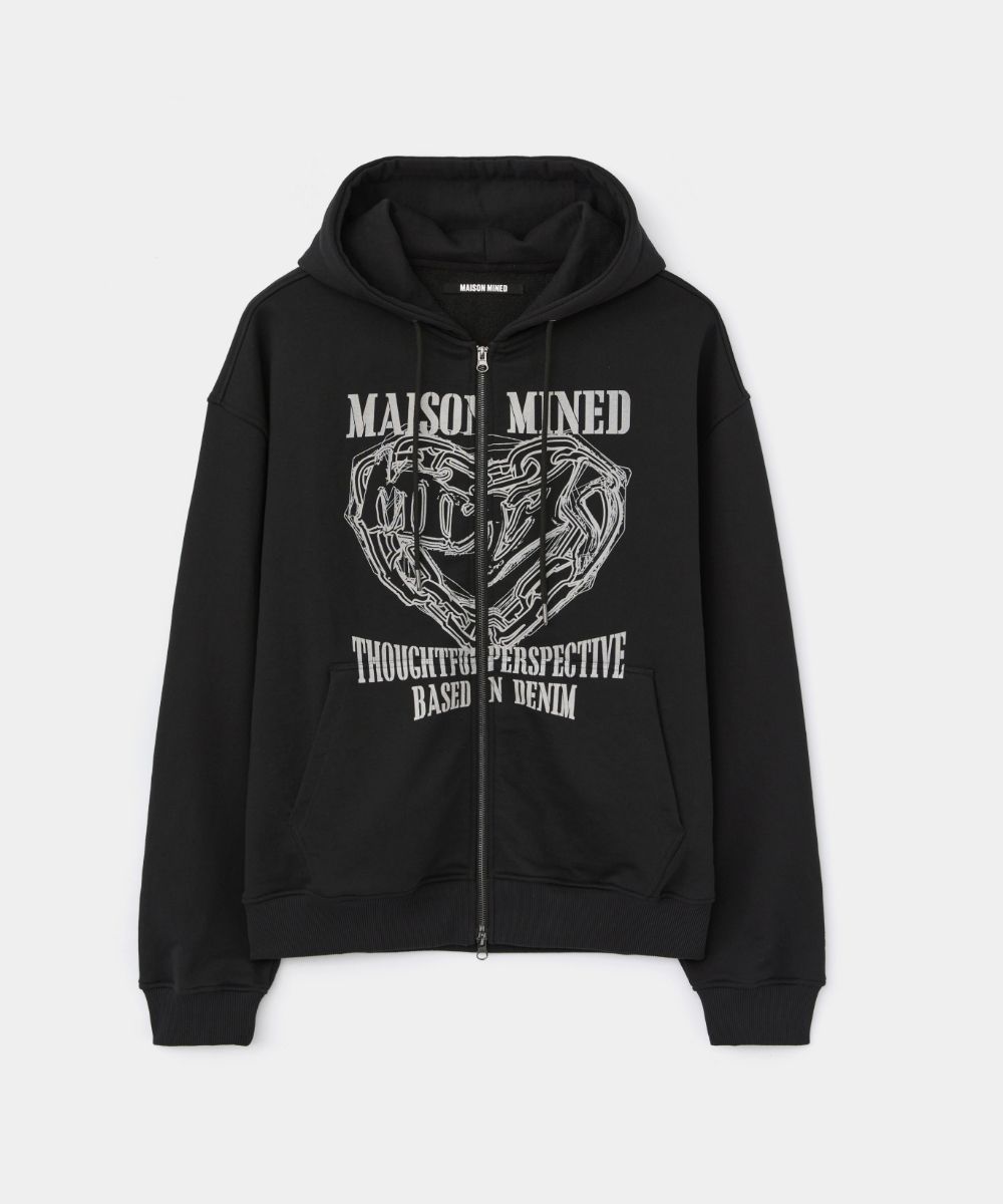 【MAISON MINED】25SS★ DOODLE HEART HOODIE ZIP UP MUSINSA | MAISON MINED DOODLE HEART HOODIE ZIP UP BLACK