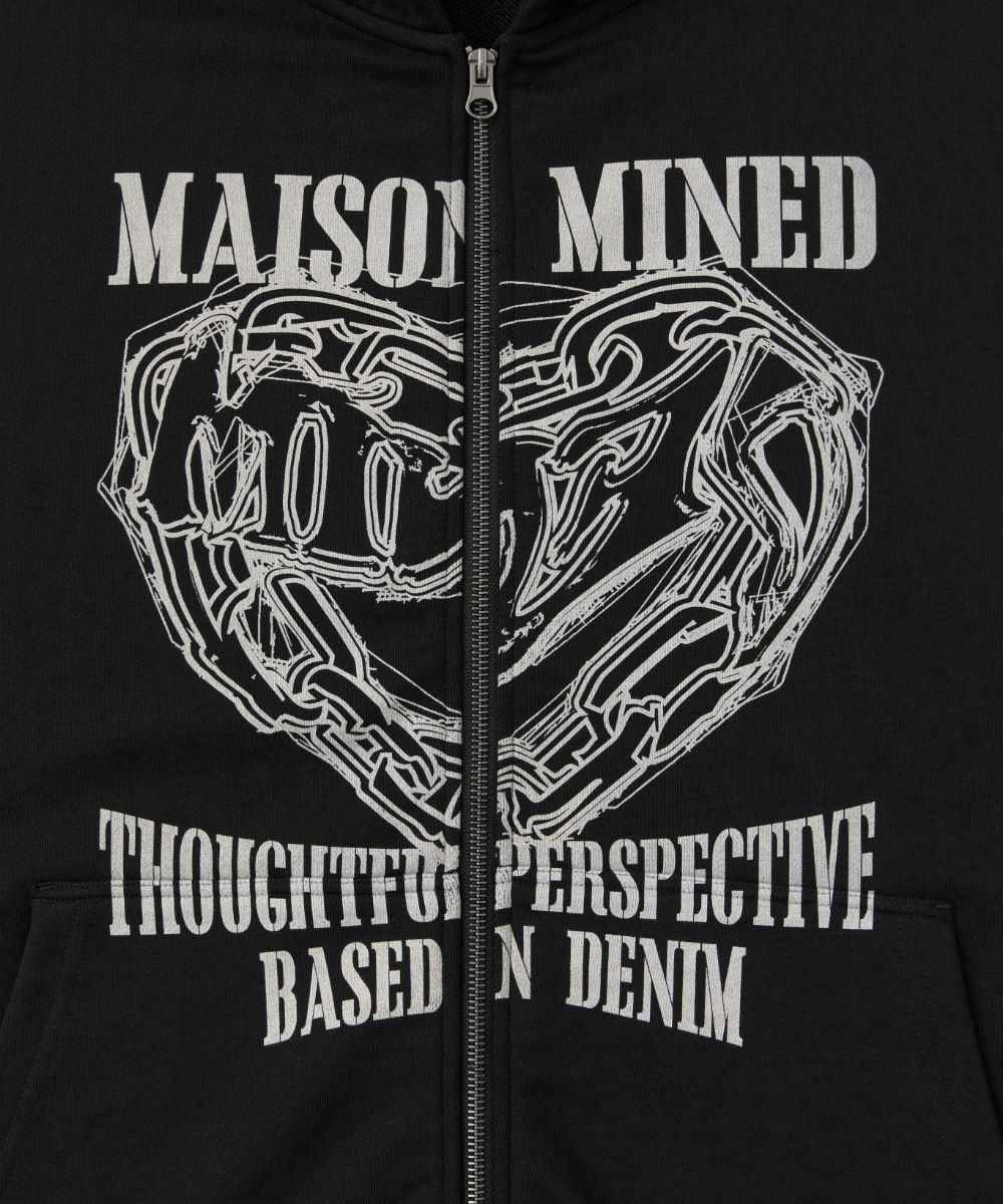 MUSINSA | MAISON MINED DOODLE HEART HOODIE ZIP UP BLACK