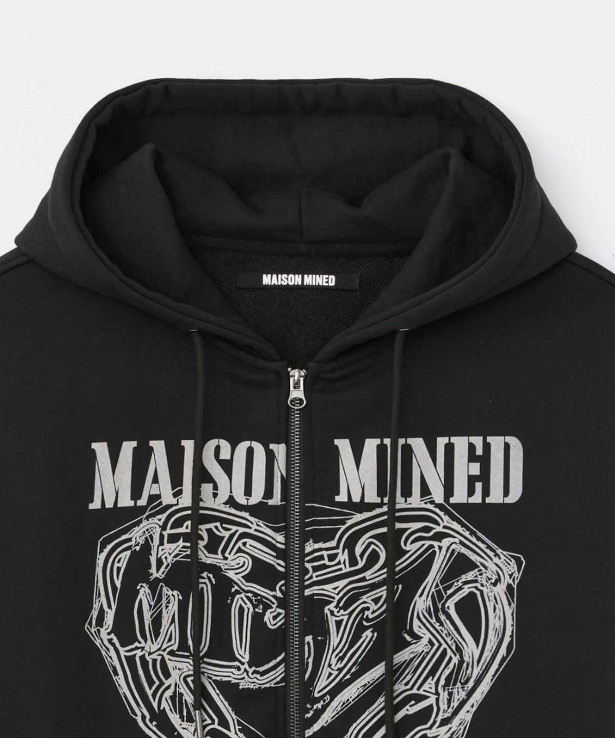 메종미네드(MAISON MINED) DOODLE HEART HOODIE ZIP UP BLACK