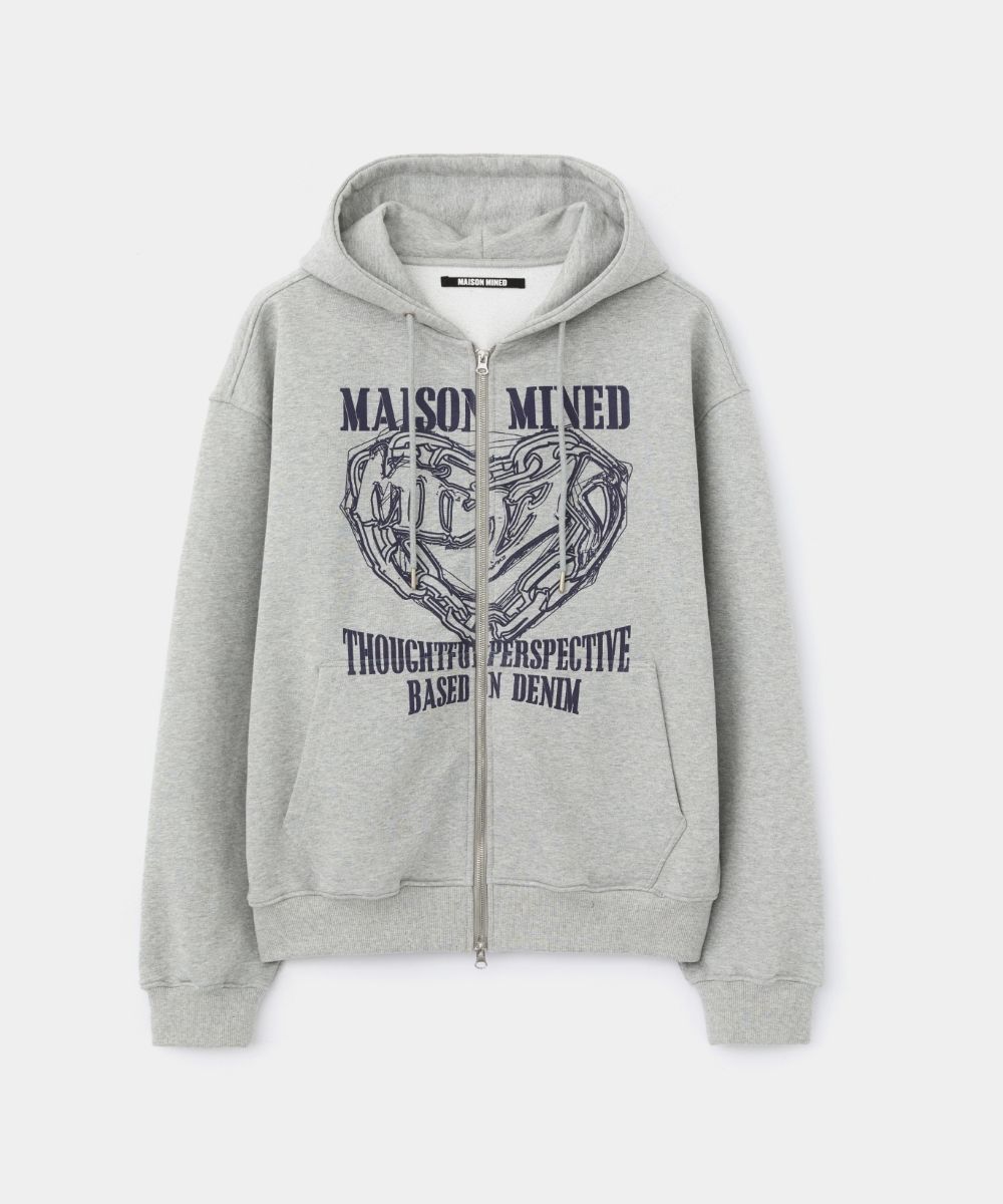 MUSINSA | MAISON MINED DOODLE HEART HOODIE ZIP UP MELANGE GREY