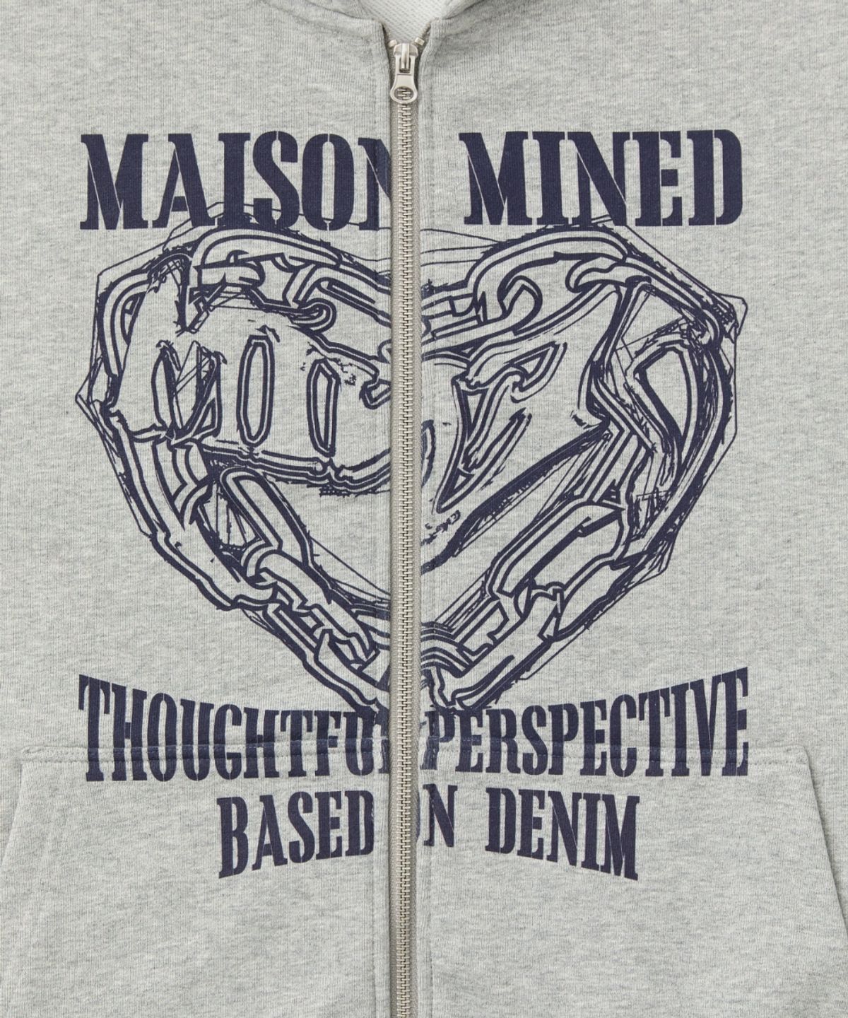 메종미네드(MAISON MINED) DOODLE HEART HOODIE ZIP UP MELANGE GREY