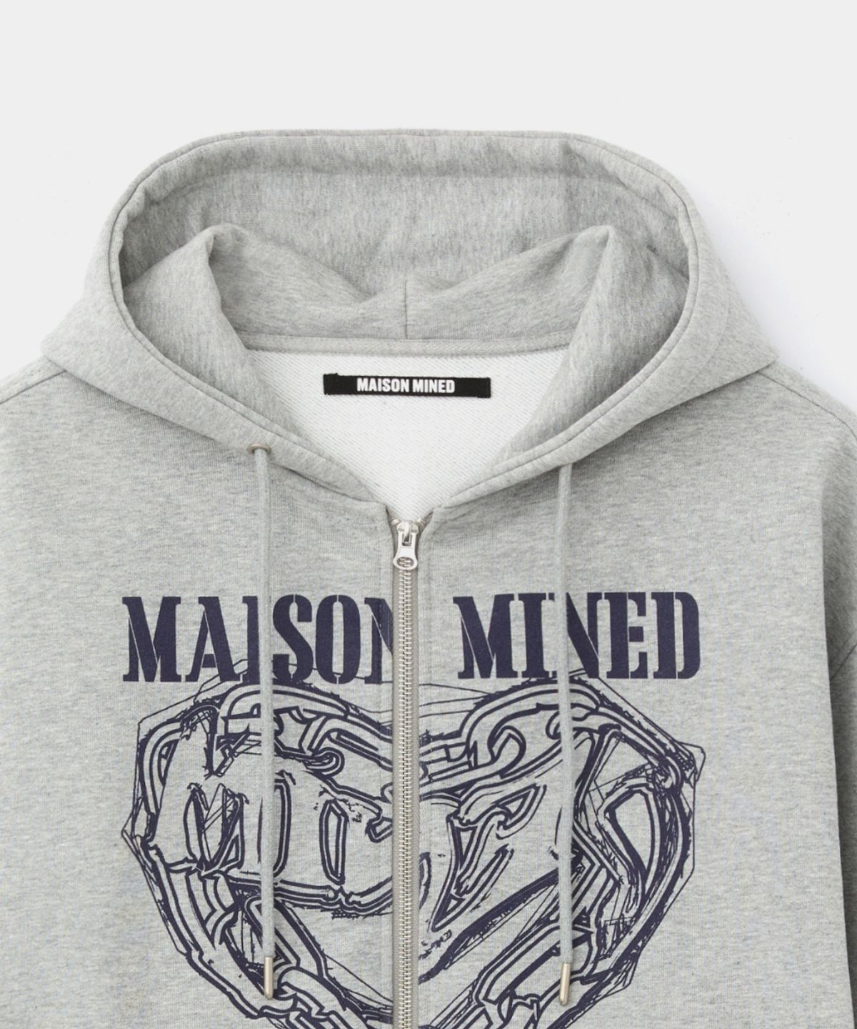 메종미네드(MAISON MINED) DOODLE HEART HOODIE ZIP UP MELANGE GREY