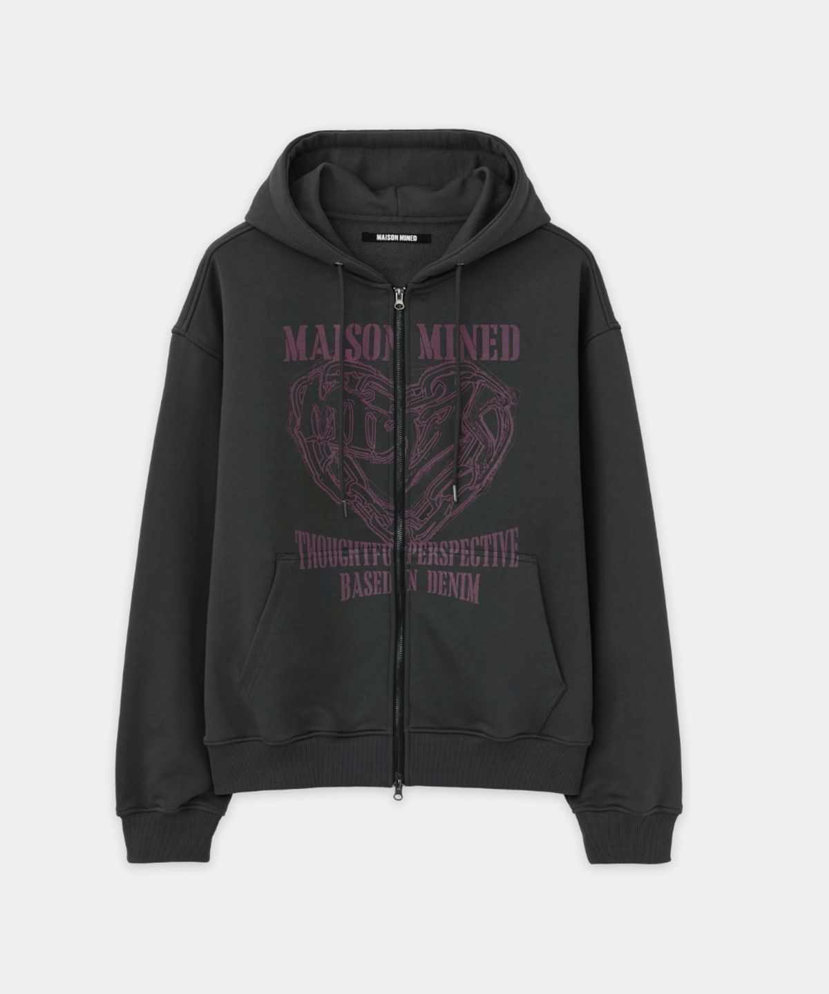 메종미네드(MAISON MINED) DOODLE HEART HOODIE ZIP UP CHARCOAL